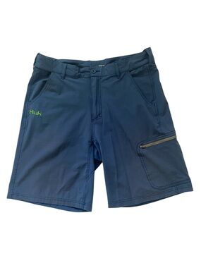 Huk Navy Hybrid Fishing Shorts with Green Logo